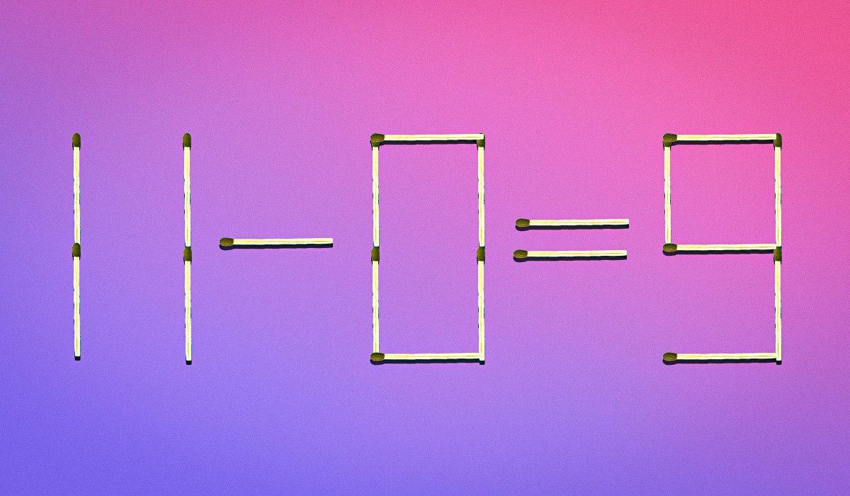 Kad lygtis būtų teisinga, turime paimti kairįjį viršutinį atitikmenį iš skaičiaus 9 ir pritvirtinti jį viduryje skaičiaus 0. Taip skaičius 9 taps 3, o skaičius 0 - 8. Taip gausime teisingą lygtį: 11 - 8 = 3.collage Moje Kad lygtis būtų teisinga, reikia paimti kairįjį viršutinį atitikmenį nuo skaičiaus 9 ir pritvirtinti jį ties skaičiaus 0 viduriu. Taip skaičius 9 pavirs į 3, o skaičius 0 - į 8. Taip gausime teisingą lygtį: 11 - 8 = 3.Moje koliažas