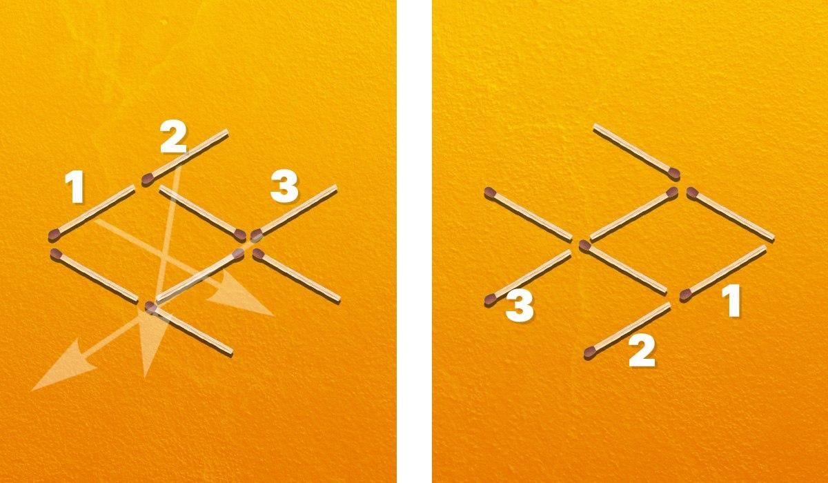 Kad pasuktumėte žuvį į dešinę, turite perkelti tris degtukus / Moje koliažas